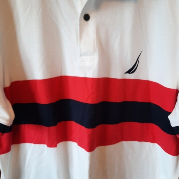 Nautica white striped preppy striped short sleeve polo shirt size large - Picture 5 of 11